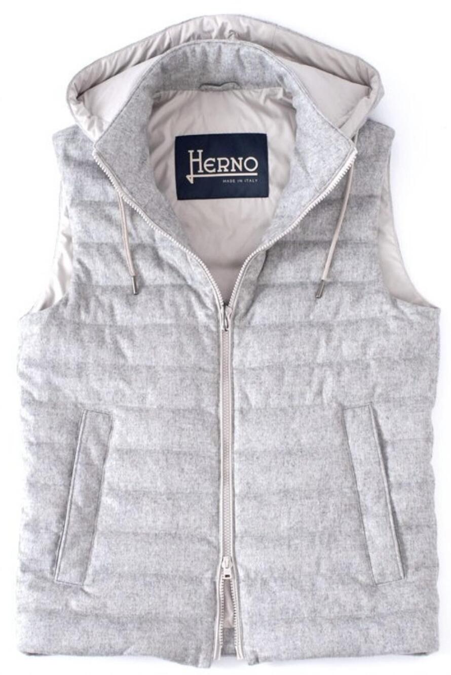 NEW HERNO men's cashmere & silk down vest in light grey